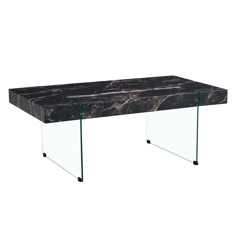 Modern Marble Patterned Coffee Table With Tempered Glass Legs