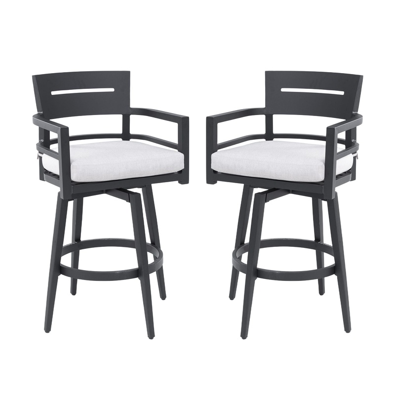Modern Outdoor Swivel Bar Chairs, 360 Degree Rotation, Ergonomic Backrest, Armrests & Sunbrella Cushions, Weather Resistant (Set of 2) – Ember Black