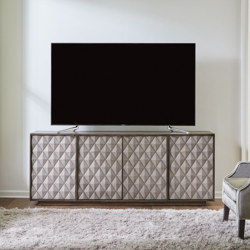 Prism – 82 Accent TV Console – Weathered Bark With Weathered Gray Doors