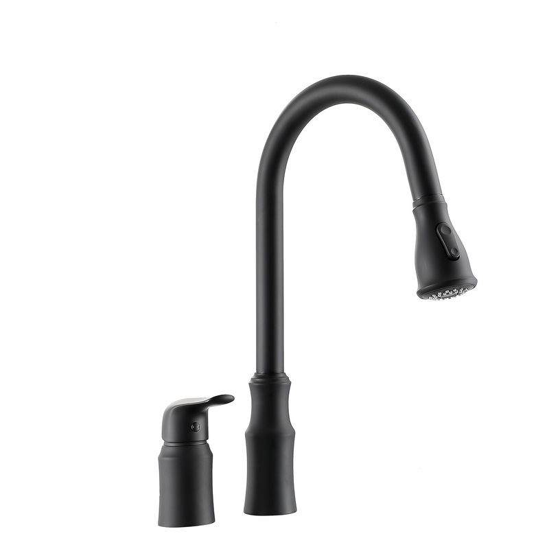 16.9 Kitchen Sink Faucet With Separate Handle And Pull Down Sprayer, Lead Free Brass – Matte Black