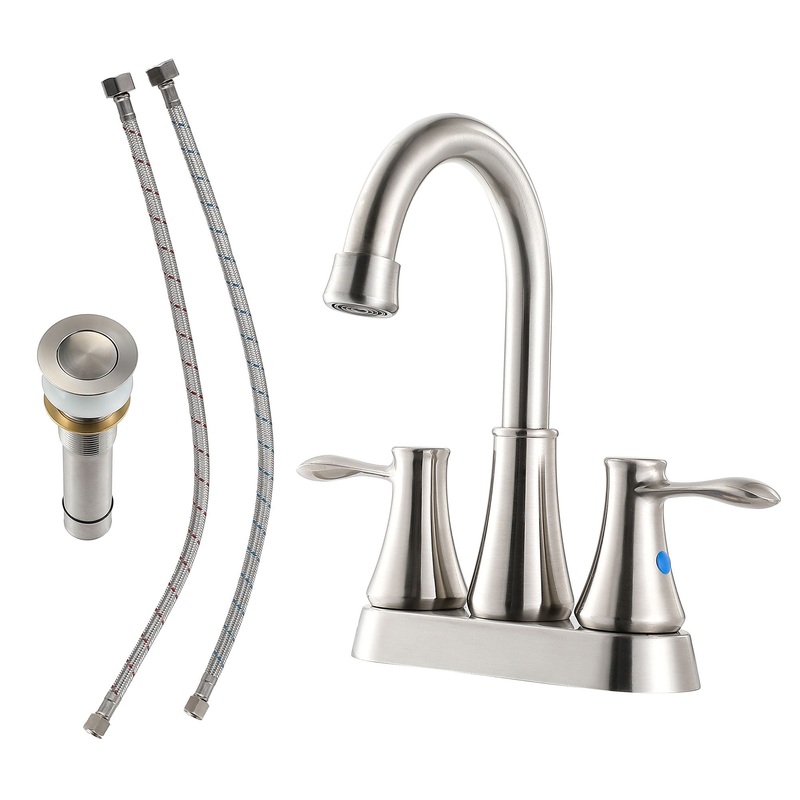 4 Centerset Bathroom Faucet With Pop Up Drain And Water Supply Lines – Brushed Nickel