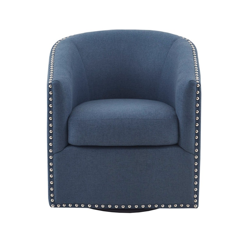 Luxurious Swivel Chair With 360 Degree Rotation Fabric And Solid Wood – Blue