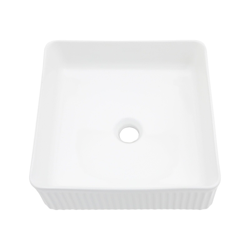 Modern Ceramic Square Vessel Bathroom Sink – White