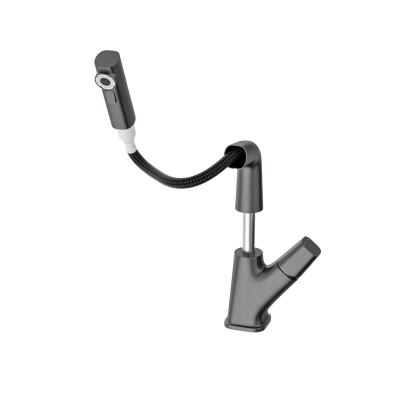 Pull Down Bathroom Sink Faucet With 3 Water Modes And Stainless Steel Construction – Gunmetal Black