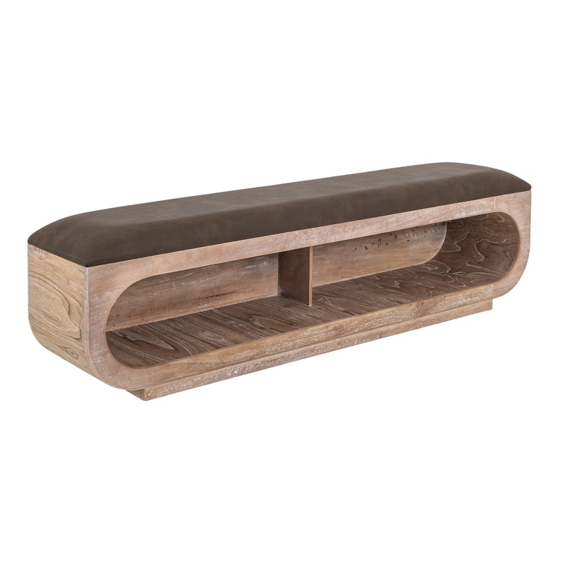White Balam – Wooden Bench With Cushioned Seat – Ivory White