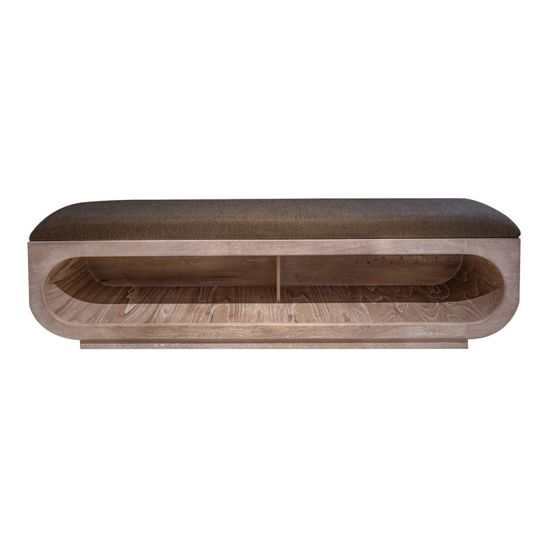 White Balam – Wooden Bench With Fabric Cushioned Seat – Ivory White