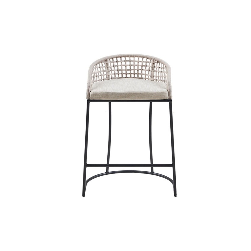 Woven Counter Stool With Upholstered Seat – Natural