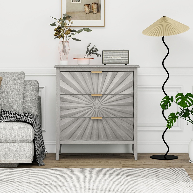 3 Drawer Storage Cabinet, 3 Drawer Modern Dresser, Chest Of Drawers Farmhouse For Entryway, Living Room, Bed Room – Light Gray