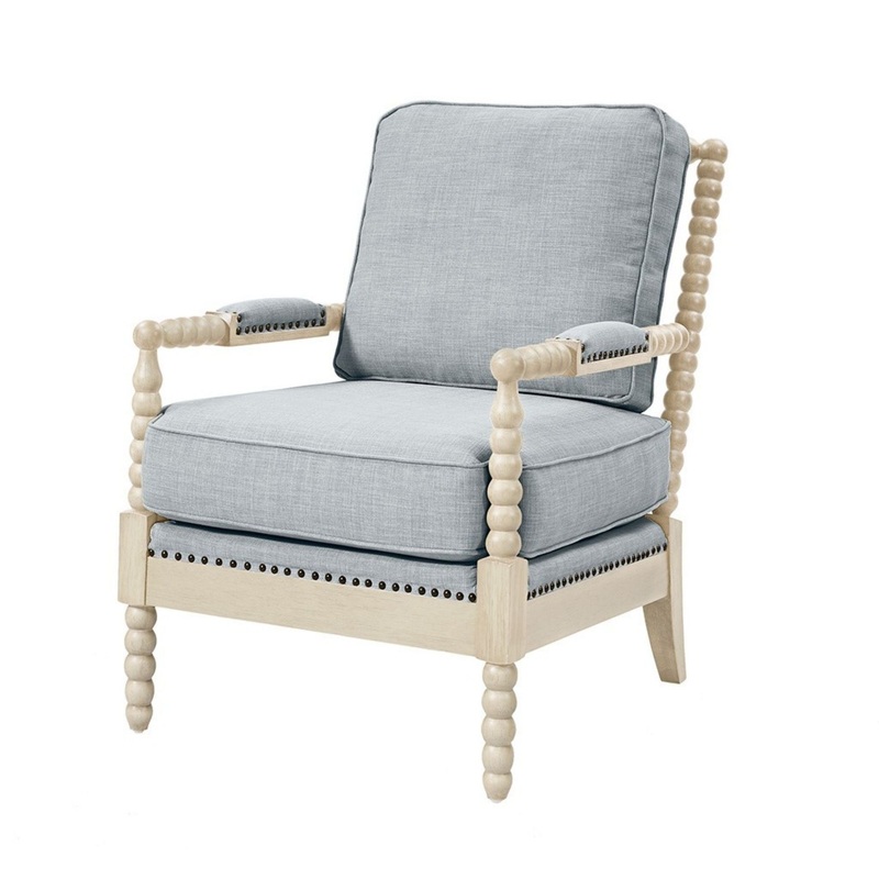 Arm Chair With Open Back Spindle Design – Ivory / Gray