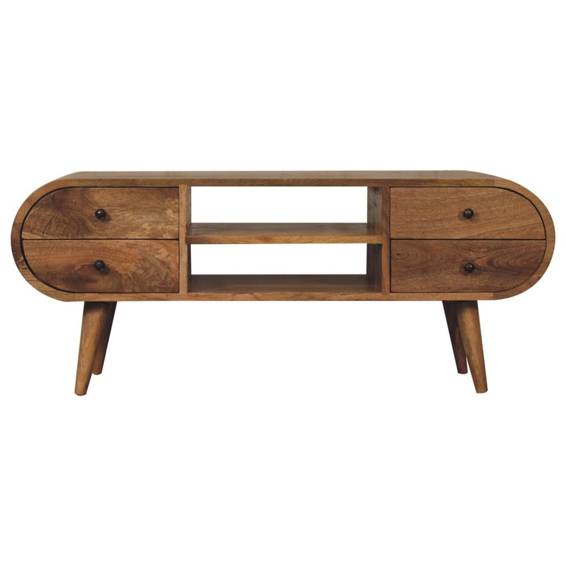 Circular Media Unit With 2 Open Slots – Oak