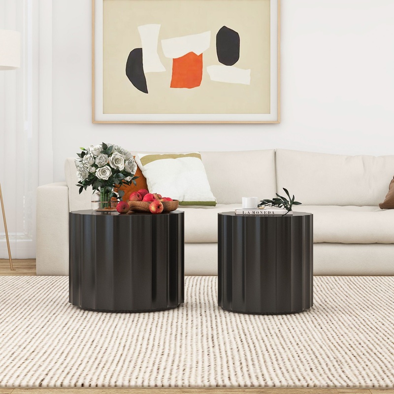 Coffee Table (Set of 2) Round Coffee Table, Nesting Coffet Table, End Table, Circle Sidetable For Living Room, Bedroom, Office Balcony – Black