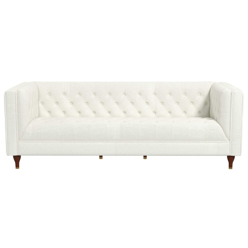 Evelyn – Mid-Century Modern Boucle Luxury Chesterfield Sofa – Ivory White / White