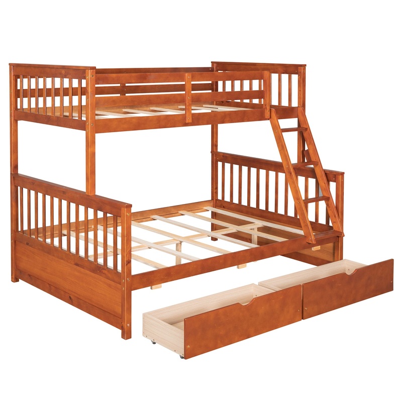 Twin Over Full Bunk Bed With Ladders And Two Storage Drawers – Walnut