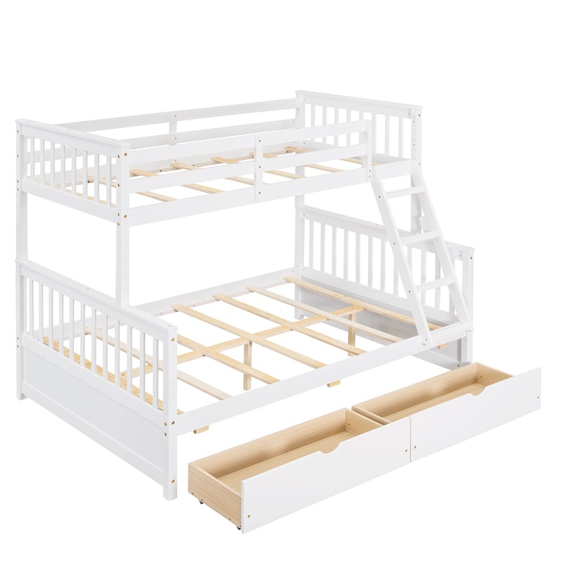 Twin Over Full Bunk Bed With Ladders And Two Storage Drawers – White