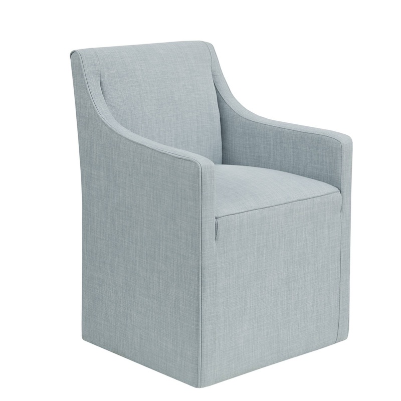 Upholstered Dining Arm Chair With Casters Woven – Light Gray Blue