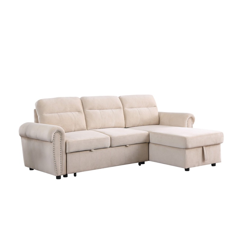 Ashton – Reversible Sleeper Sectional Sofa Chaise – Beige
