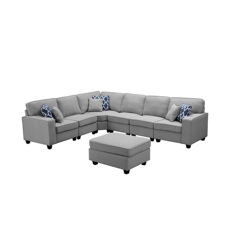 Casanova – 7 Piece Modular L-Shape Sectional Sofa With Ottoman – Light Gray