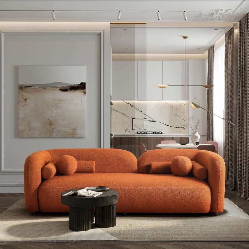 Donna – Japandi Style Boucle Sofa – Brown / Burnt Orange / Orange