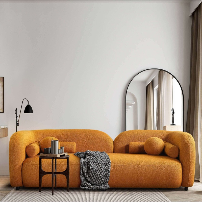 Donna – Japandi Style Boucle Sofa – Dark Yellow / Rustic