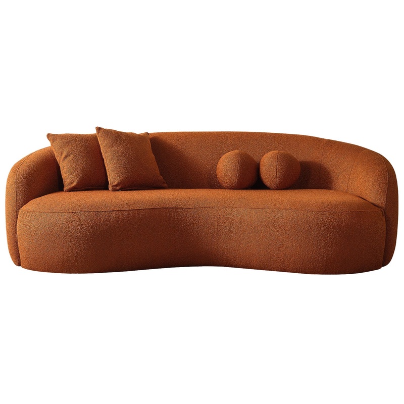 Drake – Japandi Style Curvy Boucle Sofa – Burnt Orange