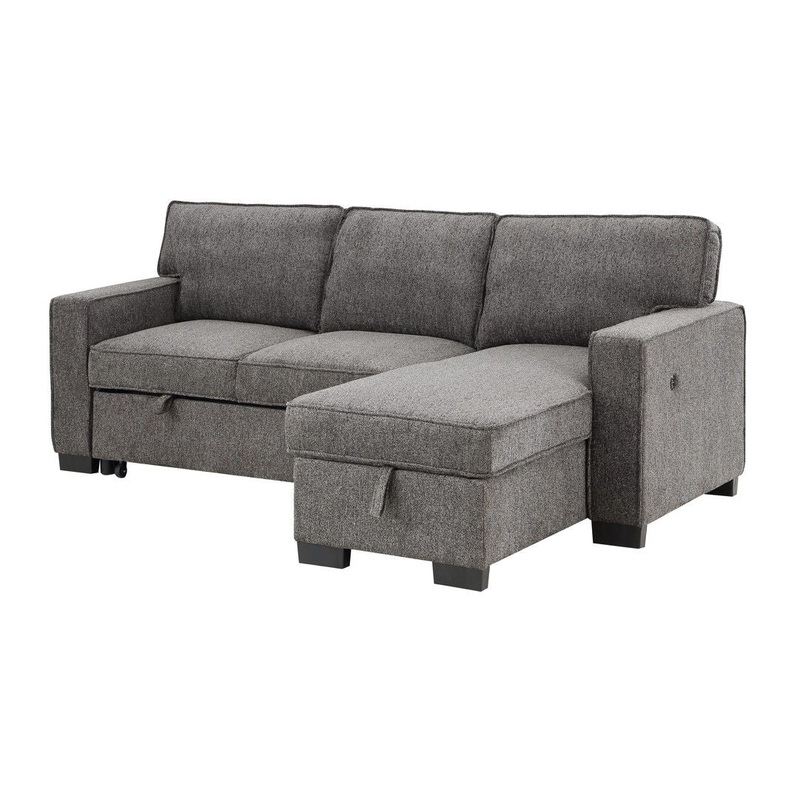 Estelle – Reversible Sleeper Sectional With Storage Chaise Drop-Down Table 2 Cup Holders And 2 USB Ports – Dark Gray