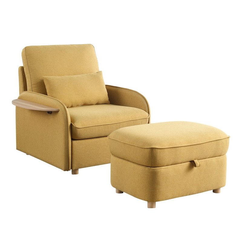 Huckleberry – Accent Chair With Storage Ottoman And Folding Side Table – Yellow