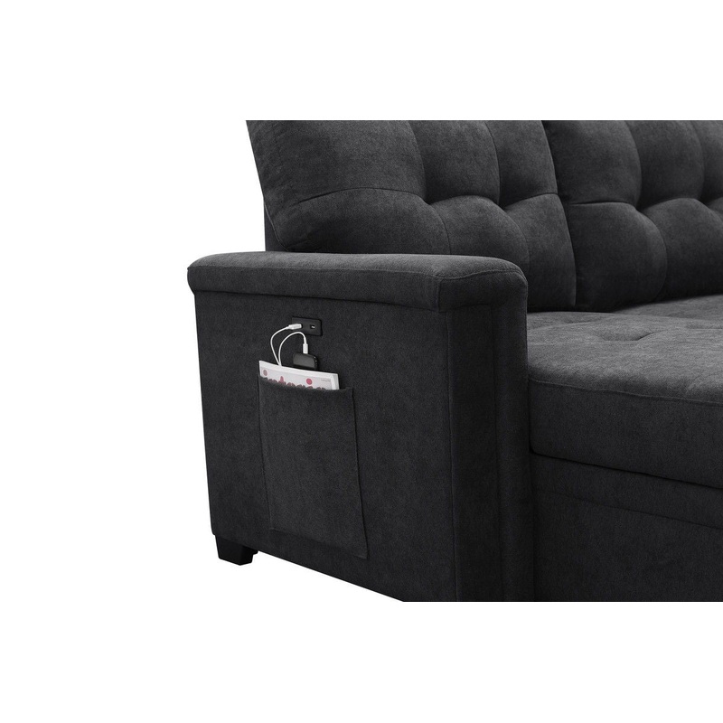 Kinsley – Sleeper Sectional Sofa Chaise With USB Charger And Tablet Pocket – Dark Gray