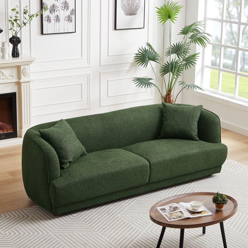 Larisa – Mid-Century Modern Linen Sofa – Dark Green