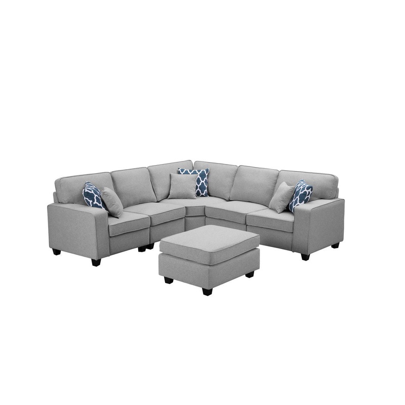 Sonoma – 6 Piece Modular L-Shape Sectional Sofa With Ottoman – Light Gray