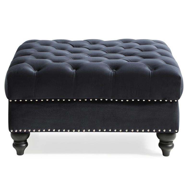 Elegant Traditional Upholstered Ottoman For Living Spaces – Black