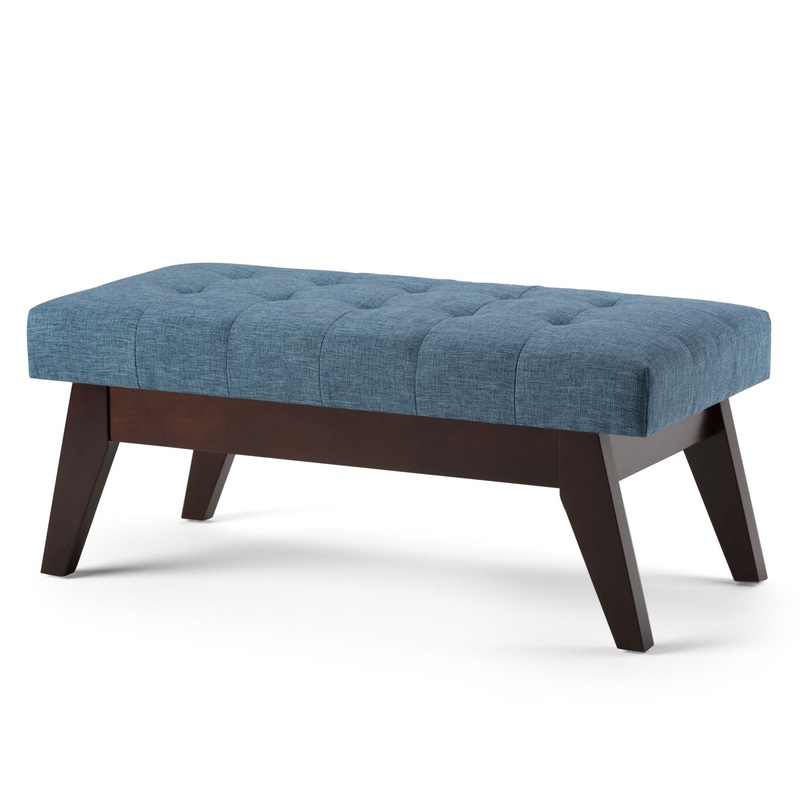 Draper – Mid Century Tufted Ottoman Bench – Denim Blue