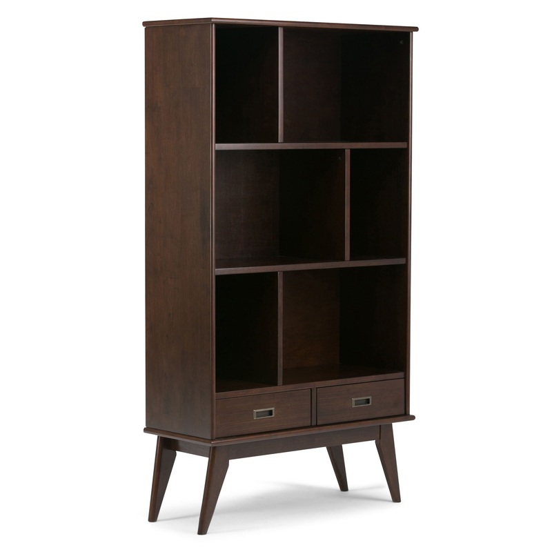 Draper – Mid Century Wide Bookcase And Storage Unit – Medium Auburn Brown