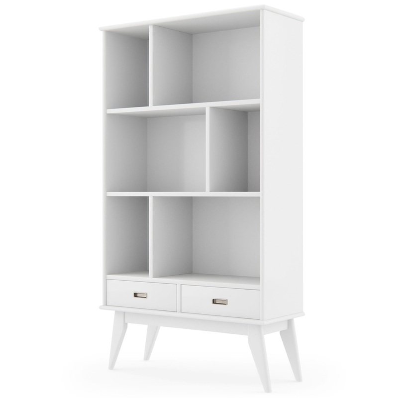 Draper – Mid Century Wide Bookcase And Storage Unit – White
