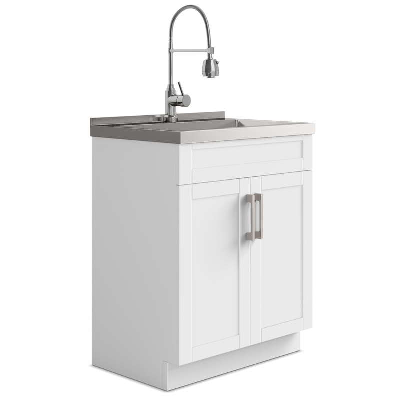 Hennessy – Deluxe Laundry Cabinet & Faucet And Stainless Steel Sink – White