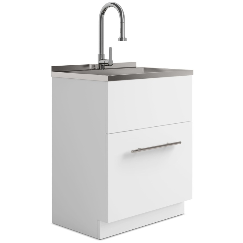 Metro – Laundry Cabinet & Faucet And Stainless Steel Sink – White