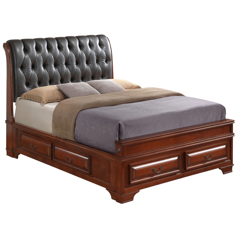 Queen Storage Bed Elegant Transitional – Oak