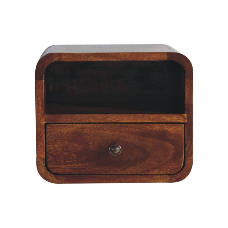 Extra Mini Wall Mounted Curved Nightstand & Open Slot – Brown