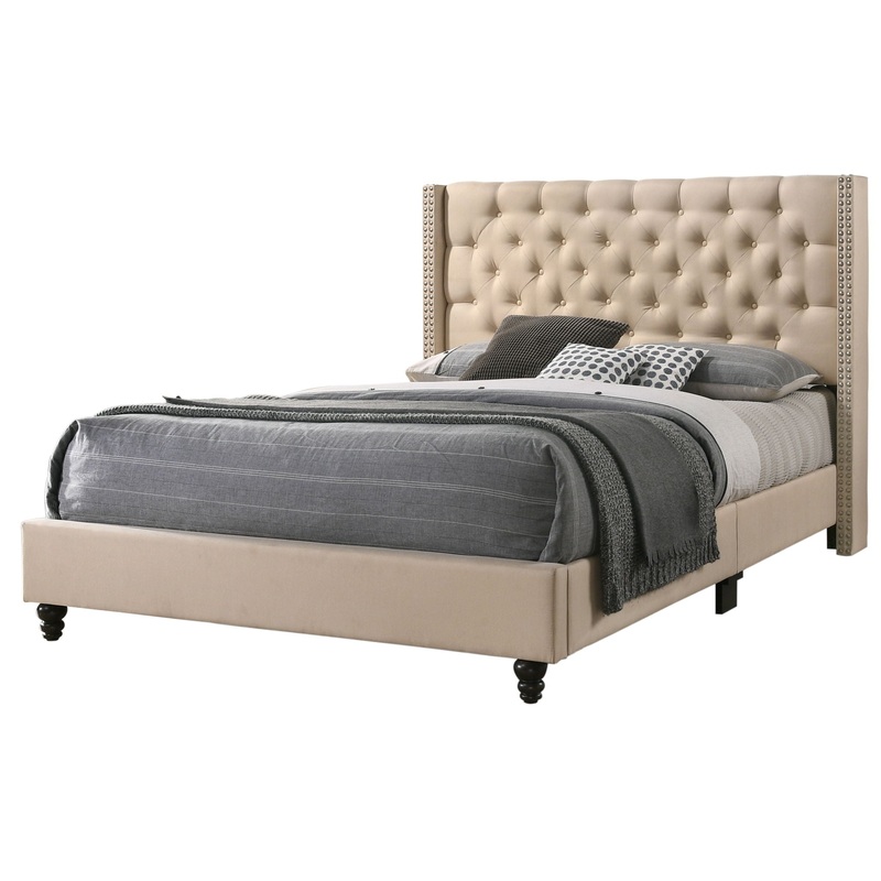 Queen Nailhead Trim Bed – Beige