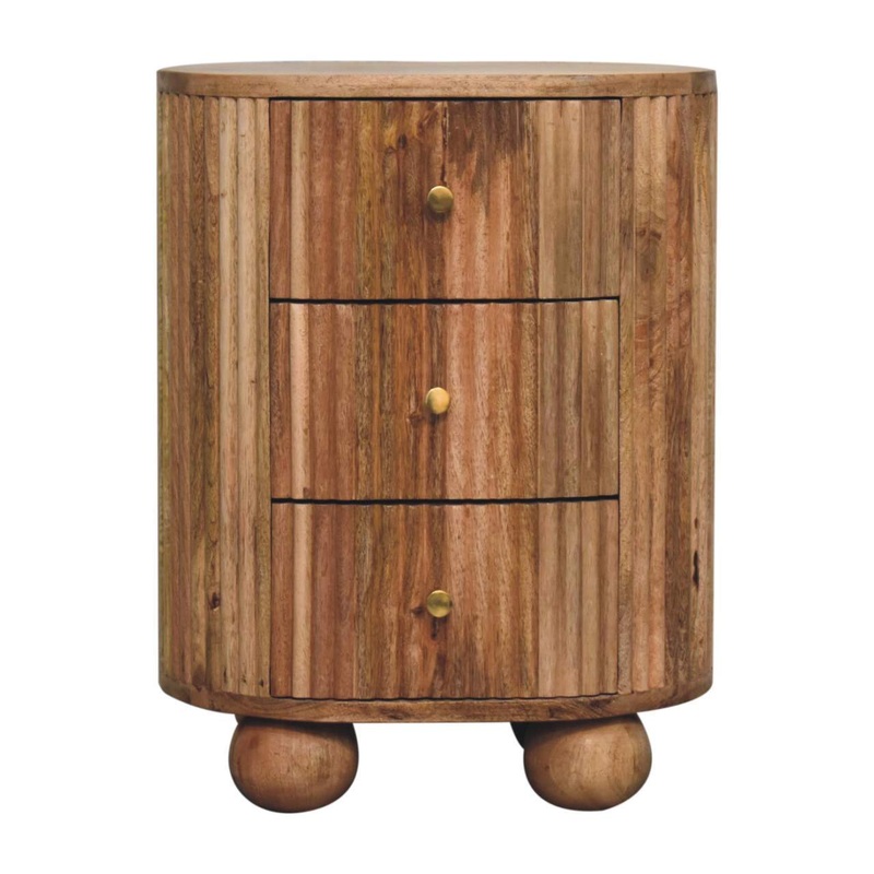 Soba – Ball 3 Drawer Bedside Table – Light Brown