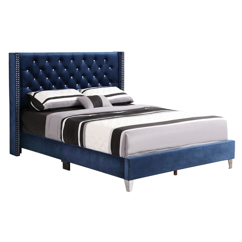 Full Upholstered Bed Transitional – Navy Blue