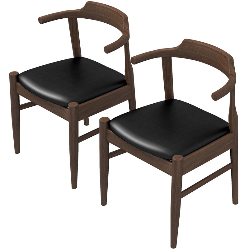 Leon – Mid-Century Modern Leather Dining Chair (Set of 2) – Black / Wood
