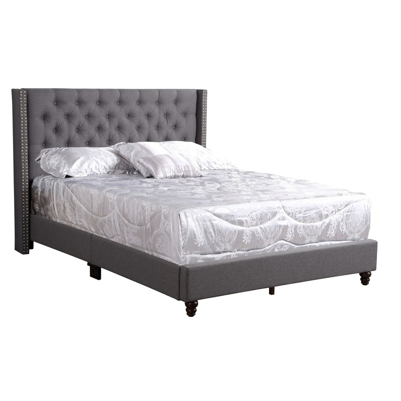 Queen Transitional Upholstered Bed – Gray