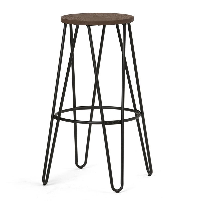 Simeon – Metal Bar Stool With Wood Seat – Cocoa Brown / Black