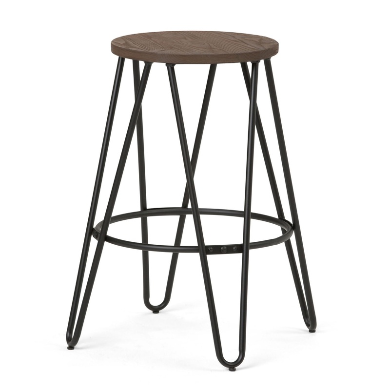 Simeon – Metal Counter Height Stool With Wood Seat – Cocoa Brown / Black