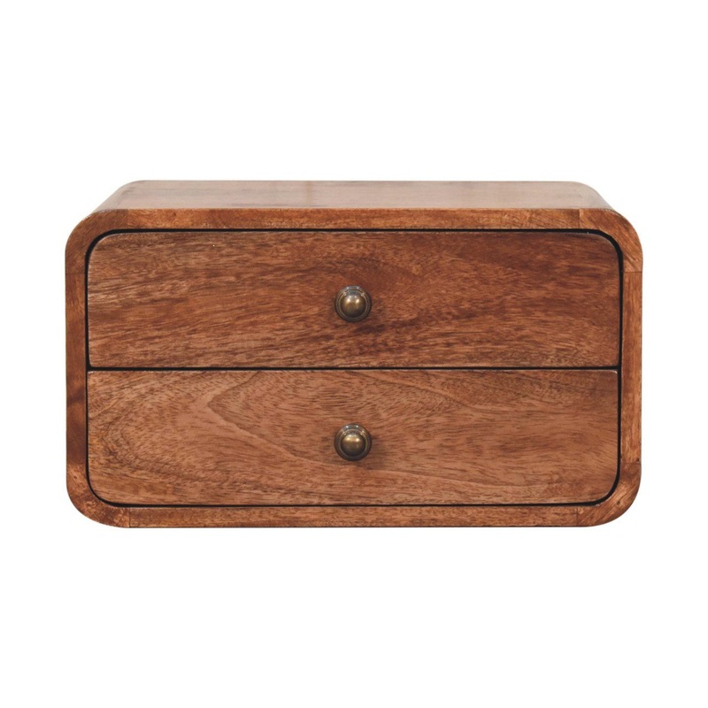 2 Drawer Floating Bedside Table – Caramel