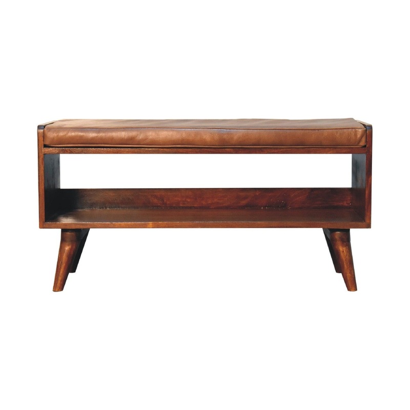 Bench With Brown Leather Seatpad – Chestnut