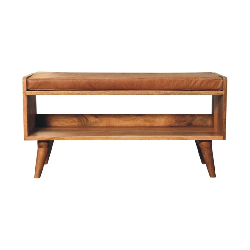 Bench With Leather Seatpad – Oak