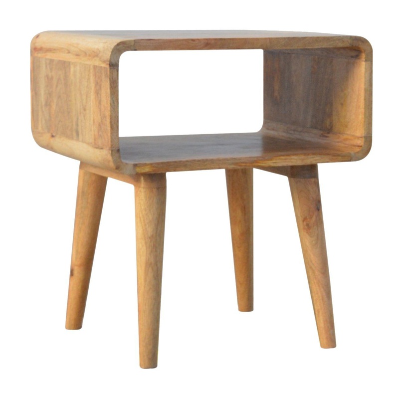 Curved Open Bedside Table – Brown Oak