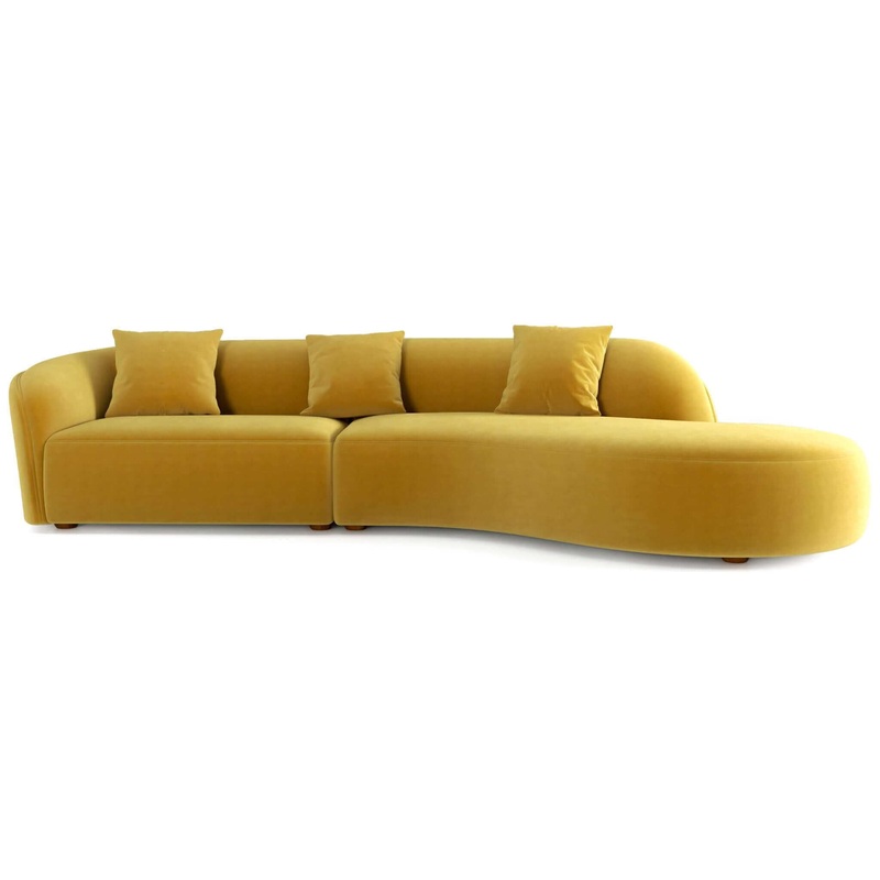 Elijah – Japandi Style Curvy Sectional Sofa – Yellow