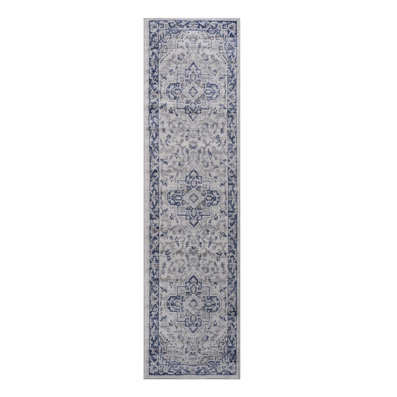 Marfi – 2′ X 8′ Oriental Runner Rug – Blue / Gray